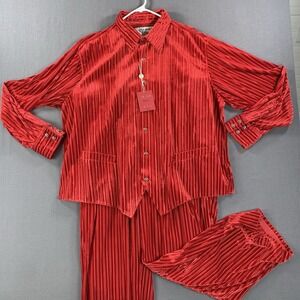 VTG IL Canto Seersucker Velvet Style Leisure Suit Red 4XL‎ Shirt 46/32 Pants